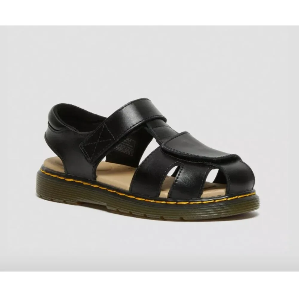 NWT DR. MARTENS Kids Black Junior Moby II Leather Velcro Sandals Sz 4 - Picture 1 of 9